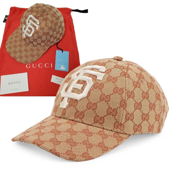 GUCCI BASEBALL CAP SF GIANTS GG SUPREME LOGO CANVAS EMBROIDERED HAT - Picture 1 of 13